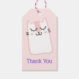 Pink Sleeping Kitty Cat Thank You Gift Tags