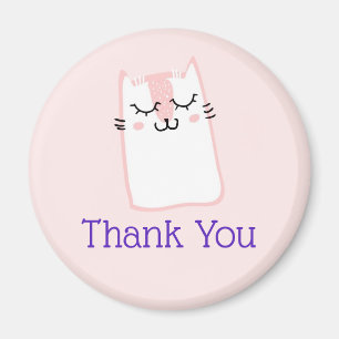 Pink Sleeping Kitty Cat Thank You Magnet