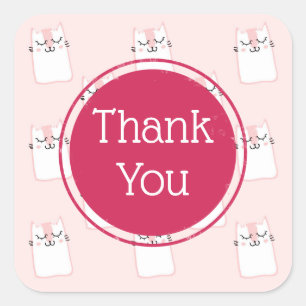 Pink Sleeping Kitty Cat Thank You Square Sticker