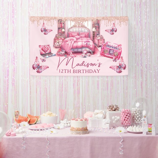 Pink Sleepover Girl Birthday Personalised Banner (Party)