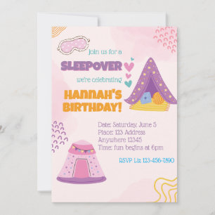 Pink Sleepover Tents Birthday Invitation