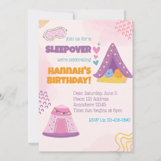 Pink Sleepover Tents Birthday Invitation