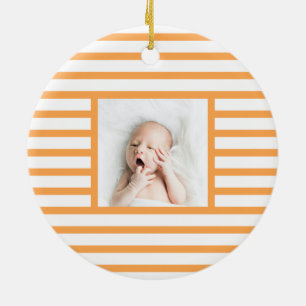 Pink Sleepy Baby Dino   Orange Stripe Modern Ceramic Tree Decoration