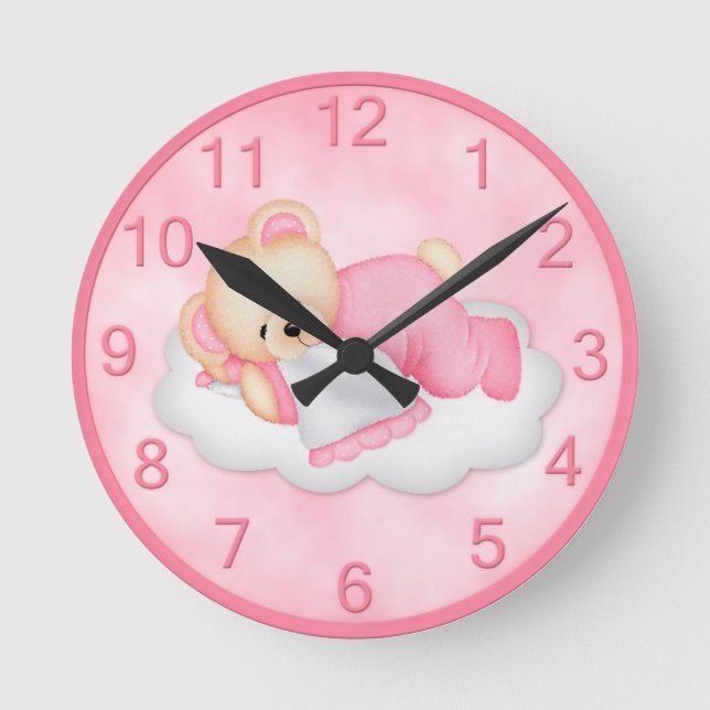 Pink Sleepy Bear Clock (Front)