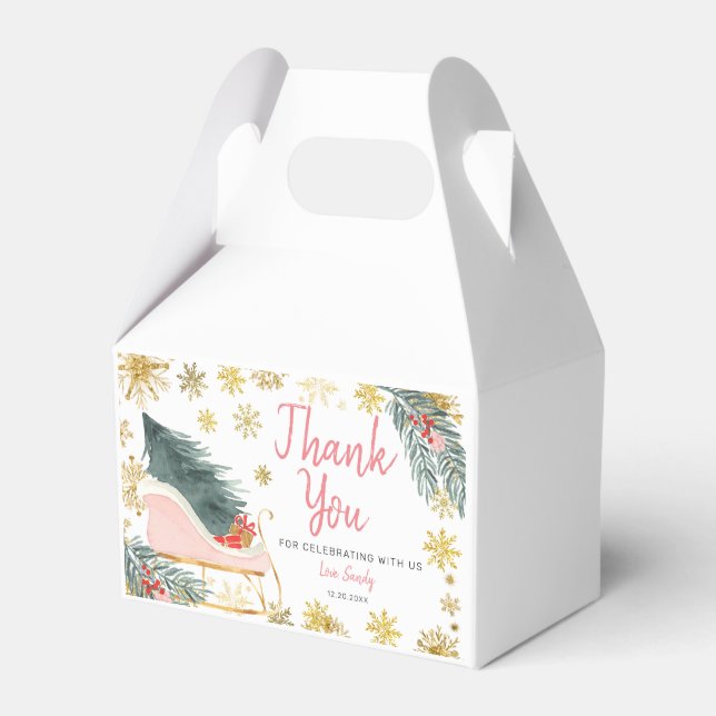 Pink Sleigh Baby Shower Little Bundle of Joy Favour Box (Front Side)