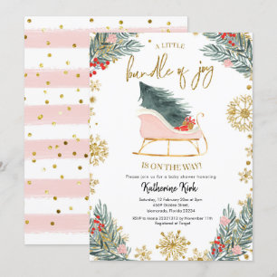 Pink Sleigh Baby Shower Little Bundle of Joy Invitation