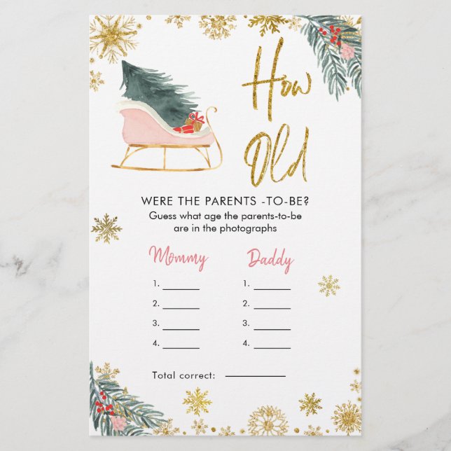 Pink Sleigh Christmas Baby Shower How Old Parents (Front)