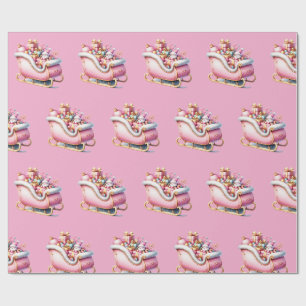 Pink Sleigh Christmas Holiday Wrapping Paper