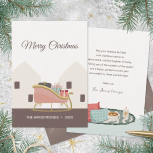 Pink Sleigh Scandi Village Hygge Christmas Holiday Card