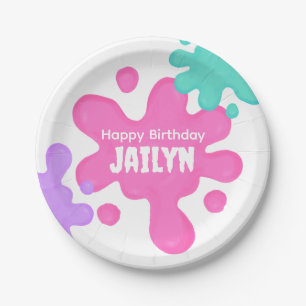 Pink Slime Birthday Paper Plate