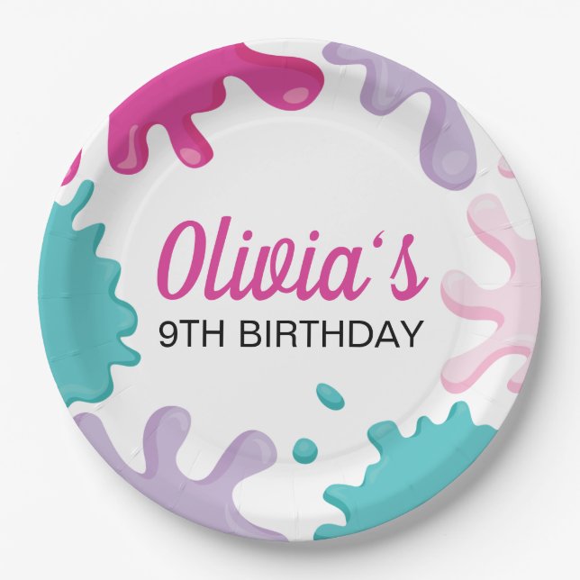 Pink Slime Birthday Party Paper Plate (Front)