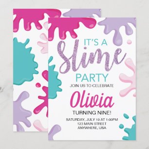 Pink Slime glitter birthday party Invitation