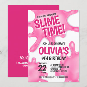 Pink Slime Party Birthday Invitation