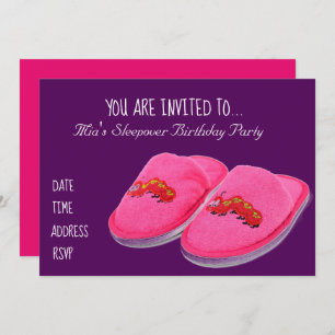 Pink slipper Slumber sleepover birthday party Invitation