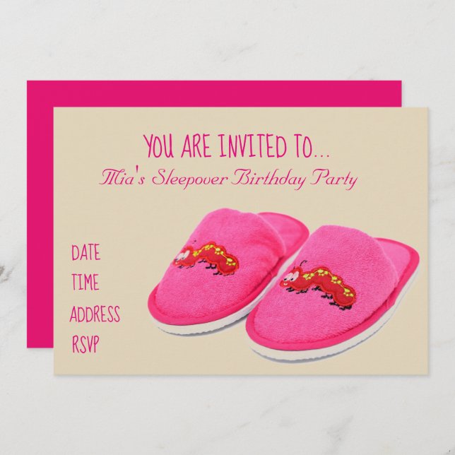 Pink slipper Slumber sleepover birthday party Invitation (Front/Back)