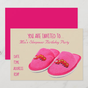 Pink slipper Slumber sleepover birthday party Invitation