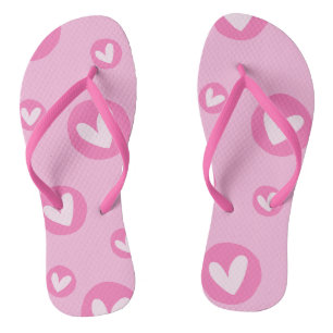 Pink Slippers with Heart Pattern Flip Flops
