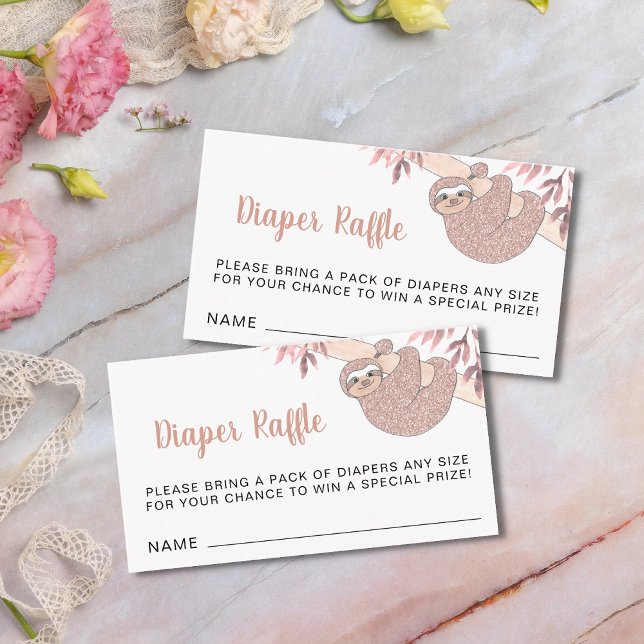 Pink Sloth Baby Shower Diaper Raffle  Enclosure Card (Creator Uploaded)