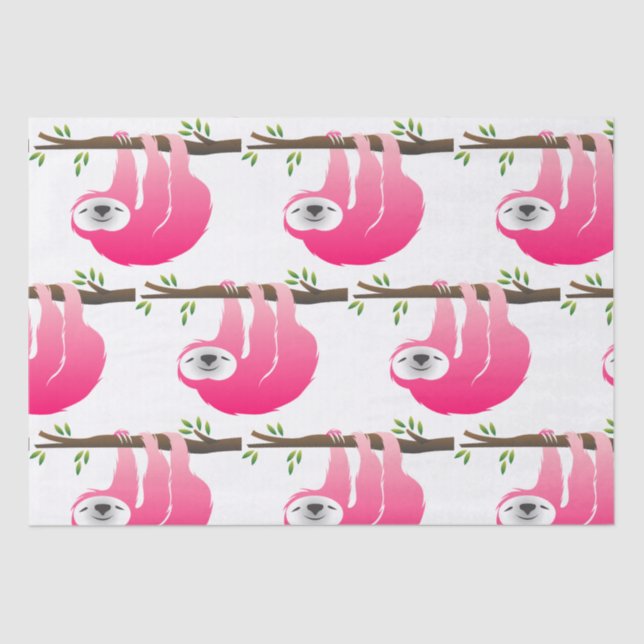 Pink Sloth Hanging on a Branch Tissue Paper (Front)