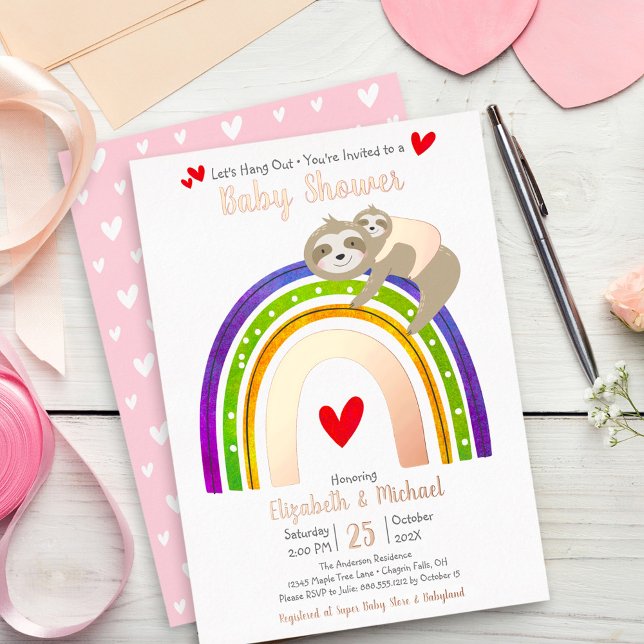 Pink Sloth Rainbow Girl Baby Shower Real Rose Gold (Creator Uploaded)