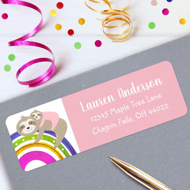 Pink Sloths Boho Rainbow Girl Baby Shower Address (Creator Uploaded)