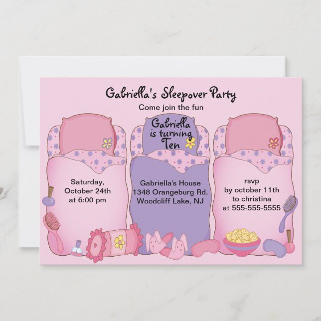 Pink Slumber Birthday Party Invitation (Front)