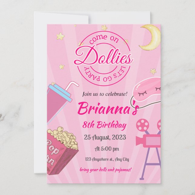 Pink Slumber Party Birthday Invitation (Front)