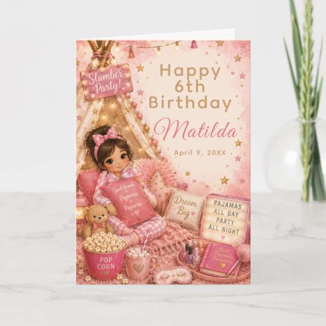Pink Slumber Party Celebration Card (Front)
