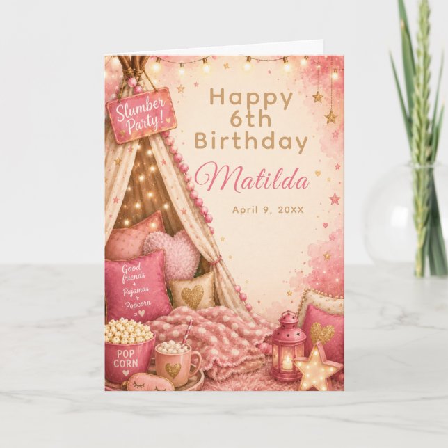 Pink Slumber Party Celebration Card (Front)