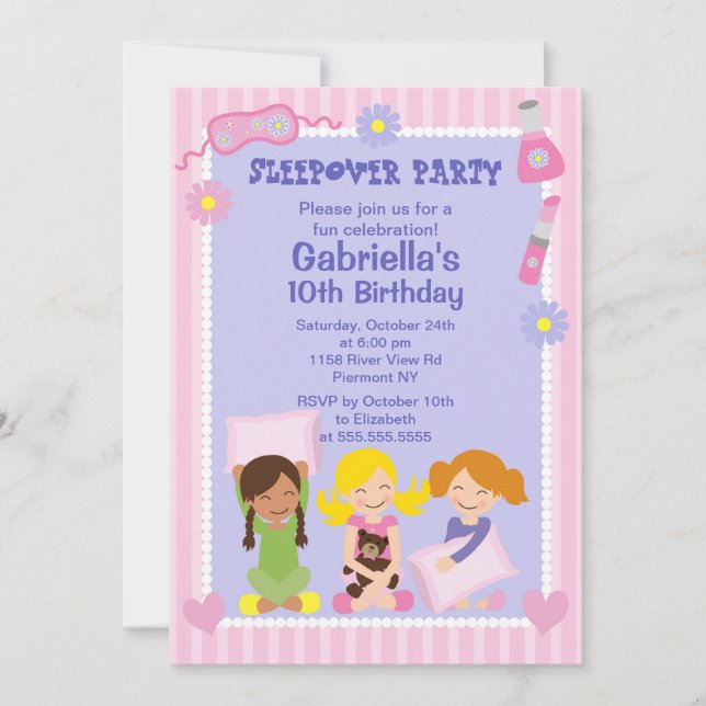 Pink Slumber Party Fun Birthday Invitation (Front)