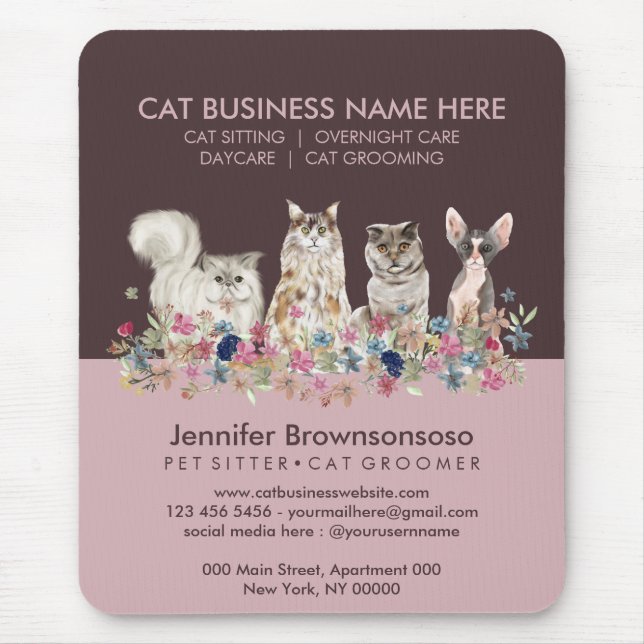 Pink Small Cat Sitting Pet Veterinary Service Mouse Mat (Front)