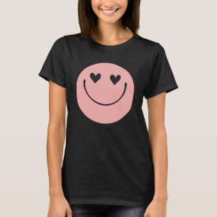 Pink Smile Face Happy  Heart Eyes Smiling Face Cut T-Shirt