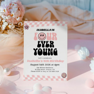 Pink Smiley Face Two Cool Girl 4th Birthday Invitation