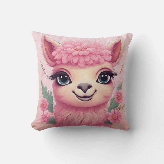 Pink Smiling Baby Lama Cushion (Front)