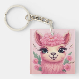 Pink Smiling Baby Lama Key Ring