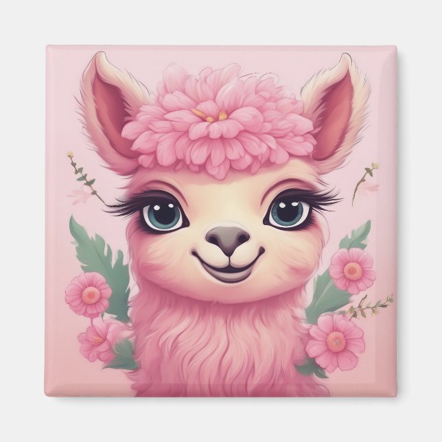 Pink Smiling Baby Lama Magnet (Front)