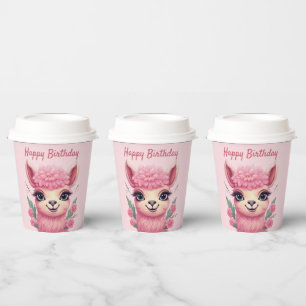 Pink Smiling Baby Lama Paper Cups