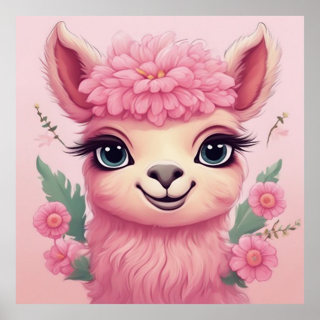 Pink Smiling Baby Lama Poster (Front)