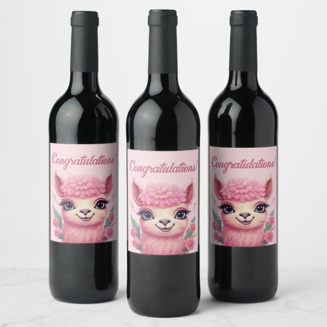 Pink Smiling Baby Lama Wine Label (Bottles)