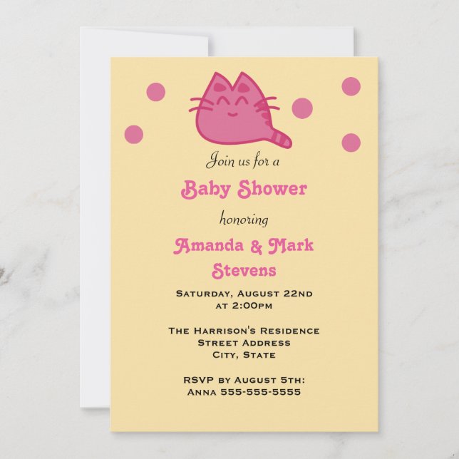 Pink Smiling Kitty Cat Baby Shower Invitation (Front)