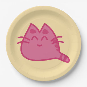 Pink Smiling Kitty Cat Paper Plate