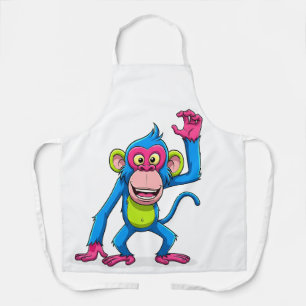 Pink Smiling Monkey Cartoon Mascot Apron