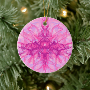 PINK SMOKE - Modern and abstract Fractal Art - Ceramic Tree Decoration