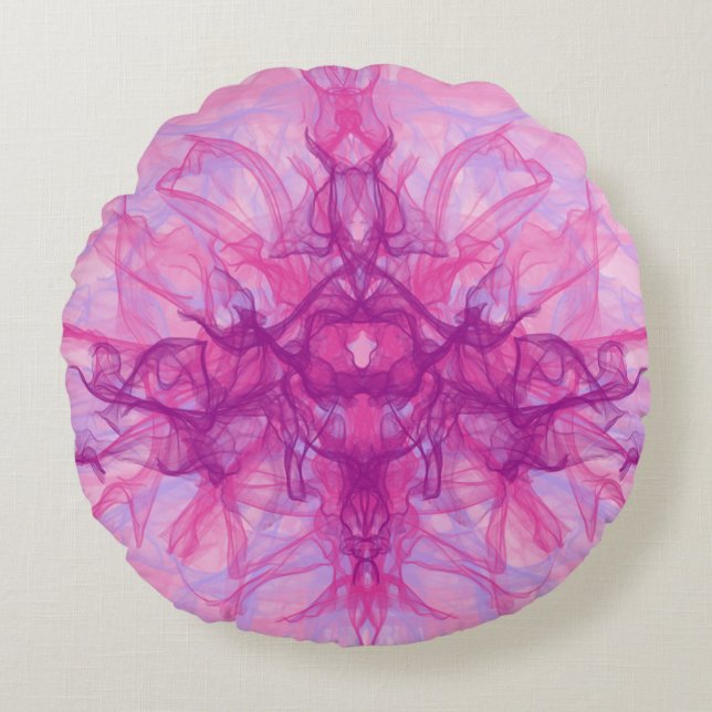 PINK SMOKE - Modern and abstract Fractal Art - Round Cushion (Front)