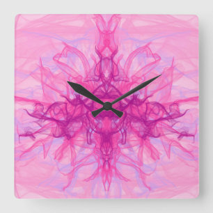 PINK SMOKE - Modern and abstract Fractal Art - Square Wall Clock