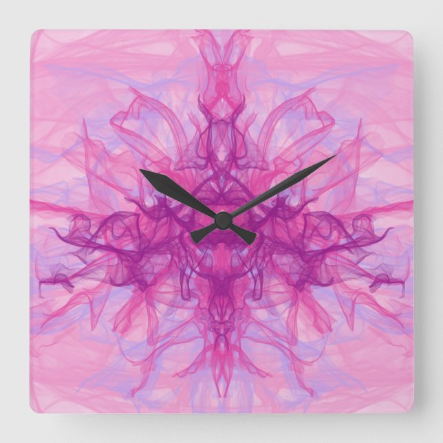 PINK SMOKE - Modern and abstract Fractal Art - Square Wall Clock (Front)
