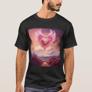 Pink Smoky Heart with Wings in White Desert T-Shirt