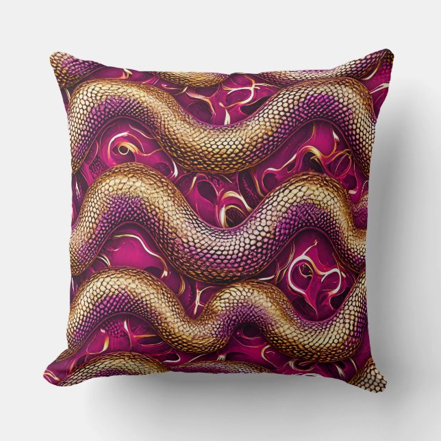 Pink Snakes Pattern 🐍💗 Bold Chic Reptile Decor Cushion (Front)