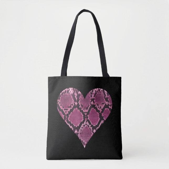 Pink Snakeskin Heart Pattern Tote Bag (Front)
