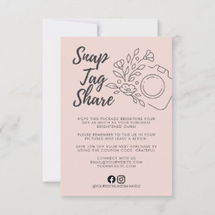 Pink Snap Tag Share Small Business Thank You Card